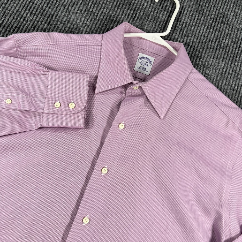 Brooks Brothers Shirt Mens 16.5-34 Purple Long Sleeve Button Up Casual Dress